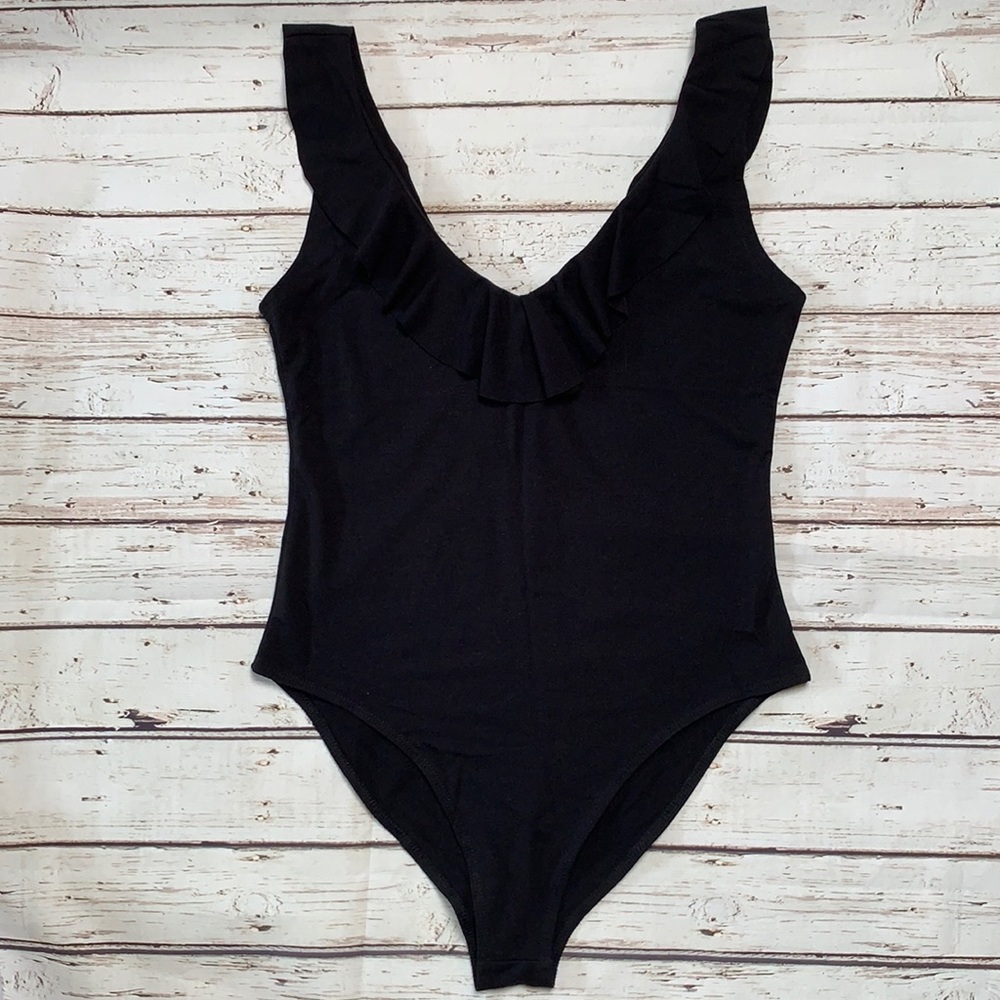 Black Ruffled Bodysuit